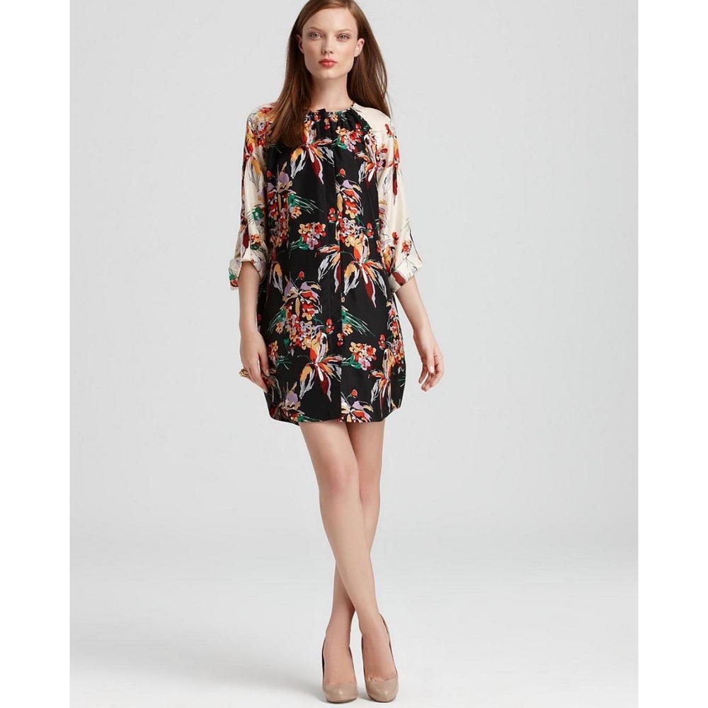 Derek Lam 10‎ Crosby Silk Floral Print Dress Black Multi Color Size 10